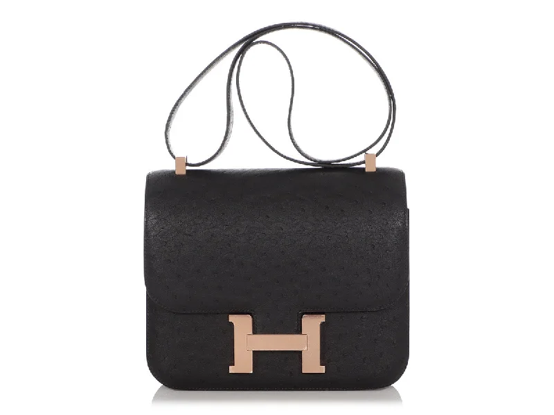 Hermès Black Ostrich Constance 24