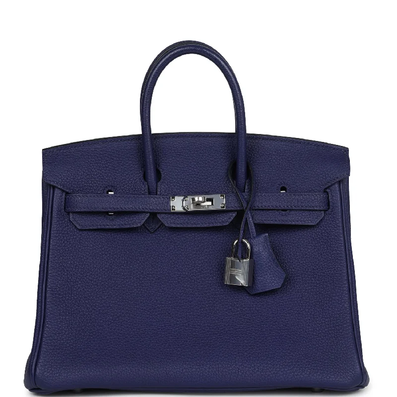 Pre-owned Hermes Birkin 25 Bleu Encre Togo Palladium Hardware