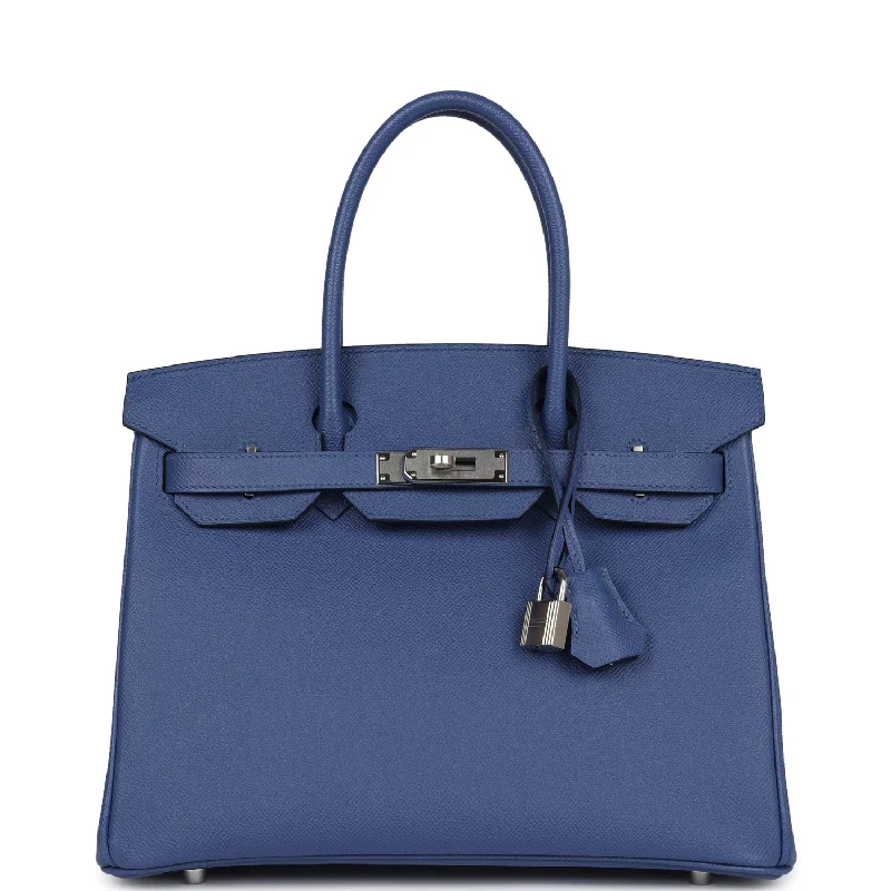 Pre-owned Hermes Birkin 30 Bleu Brighton Epsom Palladium Hardware