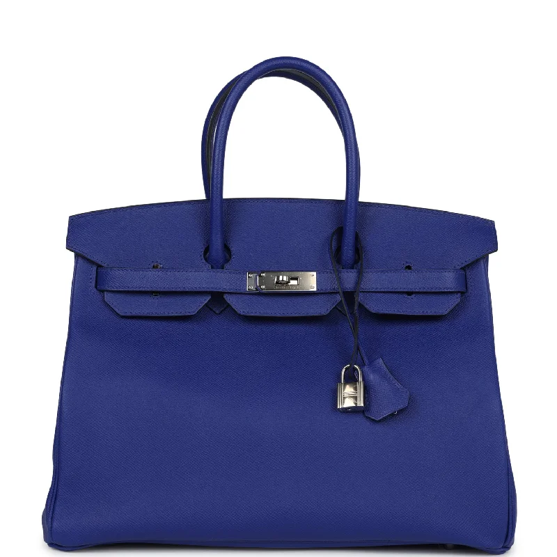 Pre-owned Hermes Birkin 35 Bleu Electric Epsom Palladium Hardware