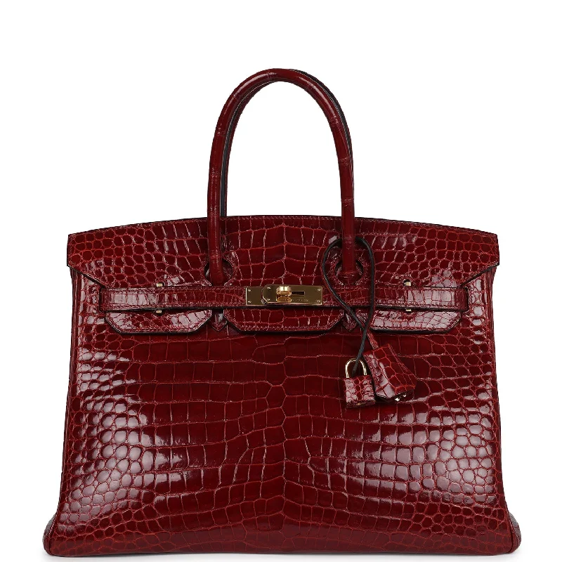 Pre-owned Hermes Birkin 35 Rouge H Shiny Crocodile Porosus Gold Hardware