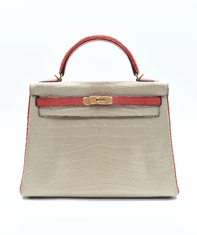 Hermes Kelly 32 HSS Beton / Geranium Matte alligator GHW #X SKC1021