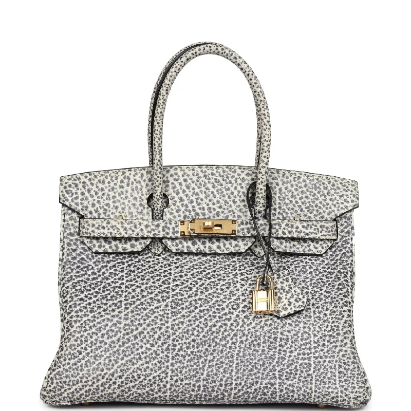 Vintage Hermes Birkin 30 White Dalmatian Buffalo Gold Hardware