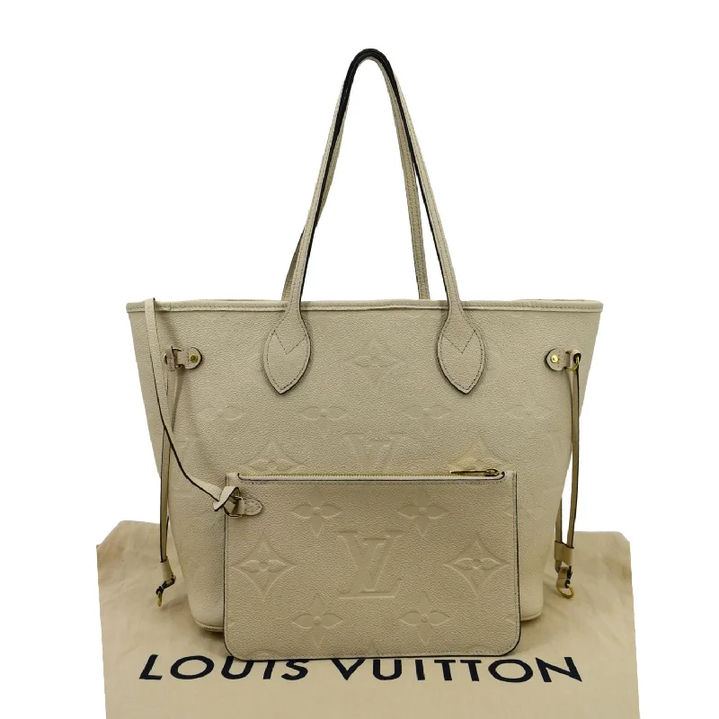 LOUIS VUITTON Neverfull MM Monogram Empreinte Tote Bag Beige